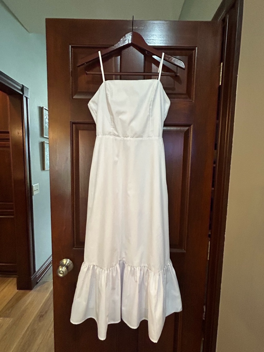 Francesca’s White Midi Sundress Ruffle Hem Spaghetti Strap Dress Small